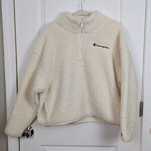 Champion | Cream Sherpa Fleece Quarter-Zip Pullover Size Large